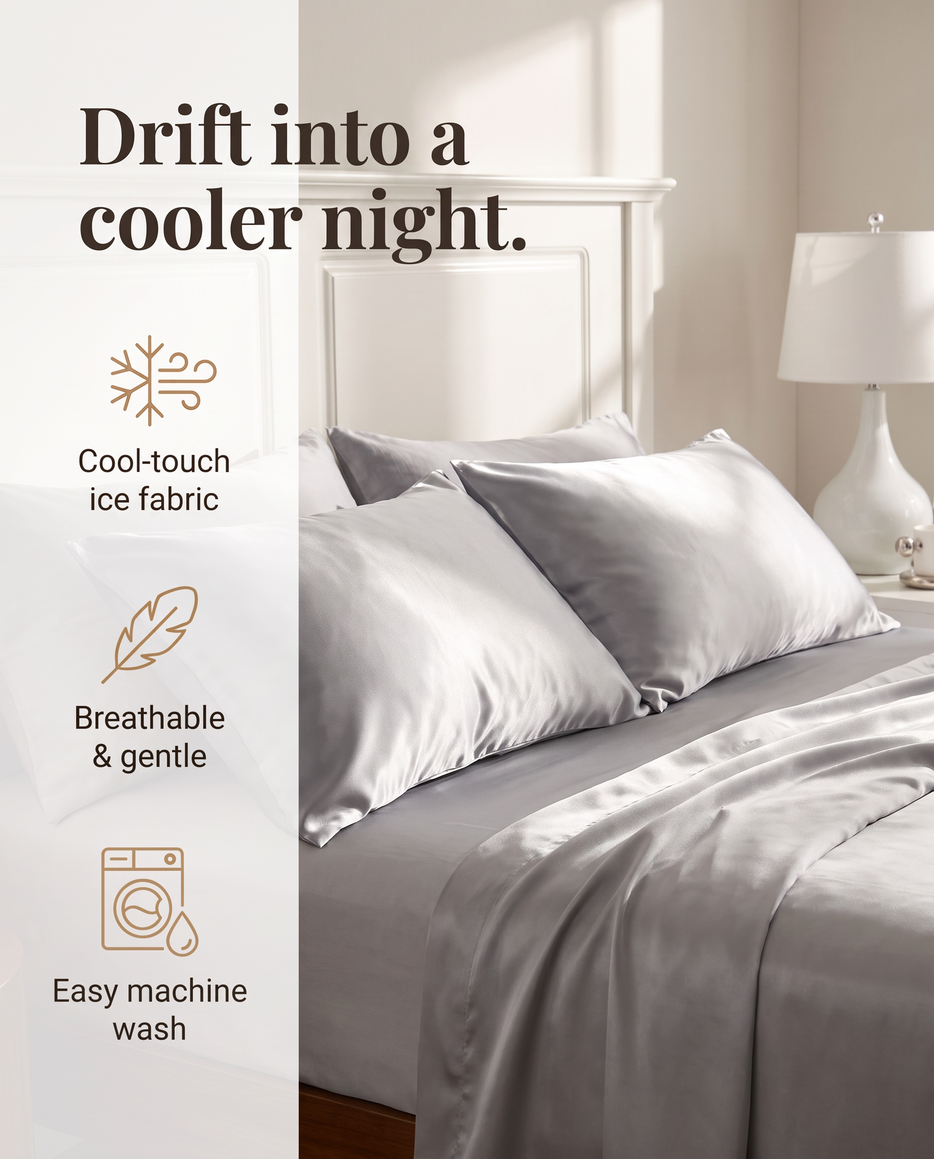Folded Lullia cooling pillowcase set of two styled with eucalyptus