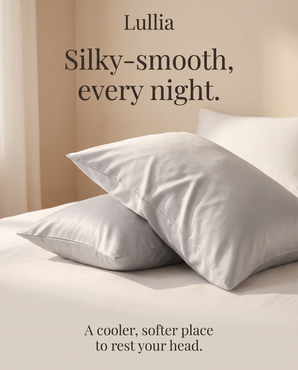 Silky grey Lullia cooling pillowcase with a soft satin sheen