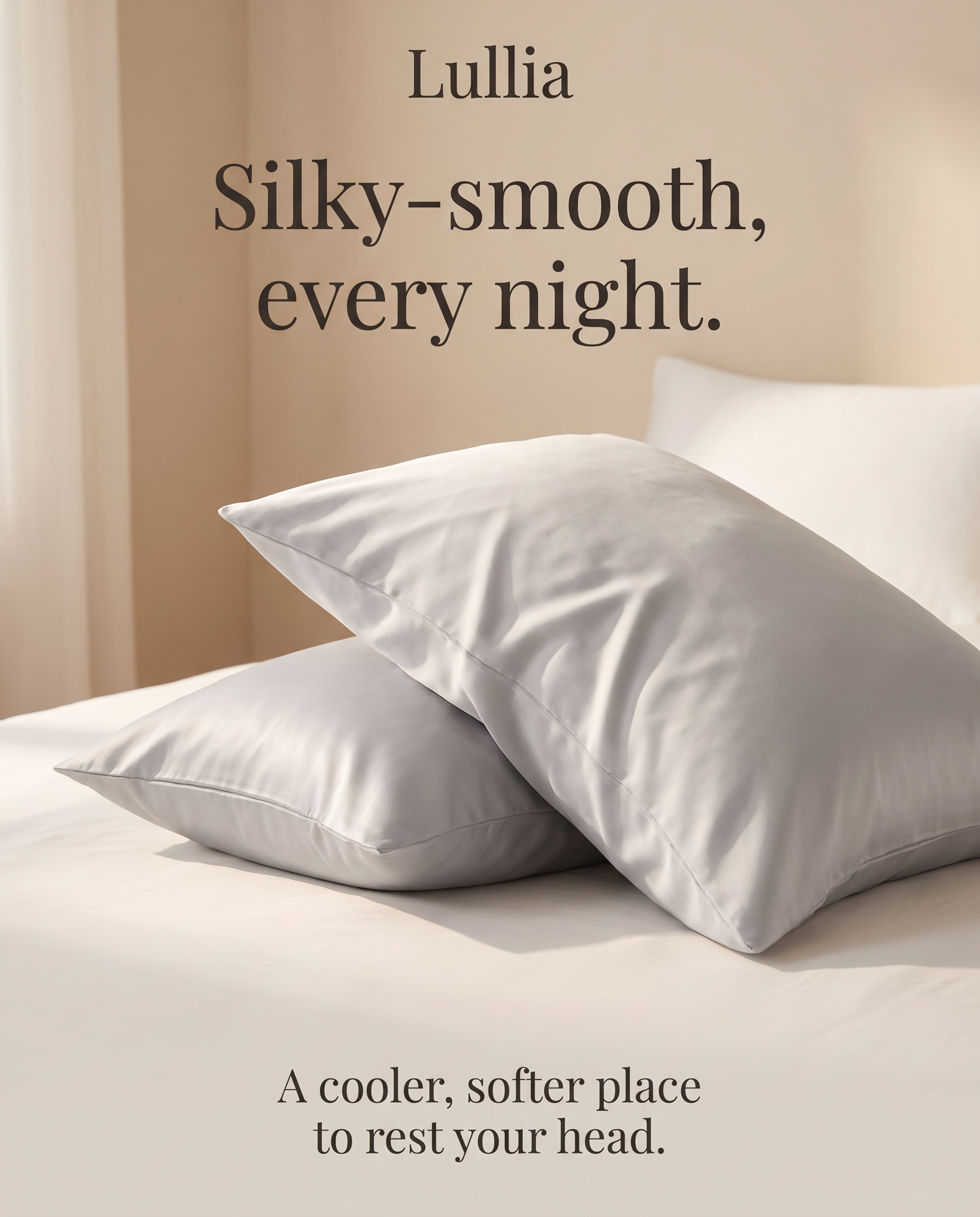 Silky grey Lullia cooling pillowcase with a soft satin sheen
